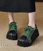 Handgemachte Retro Schwarze Rindsleder Flache Schuhe Spleißen Lace Up